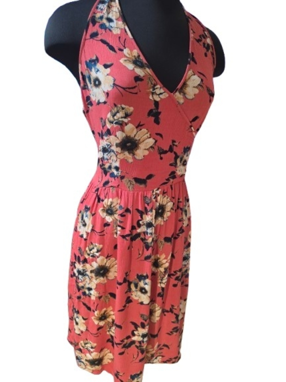 Xhilaration Coral Floral Halter Faux Wrap Dress SZ XXL image 2